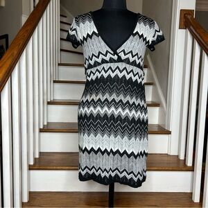 Say What? Y2K Metallic Chevron Sweater Dress